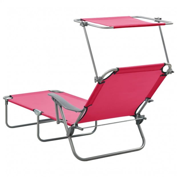 Sun Lounger With Canopy Steel Pink Image 3