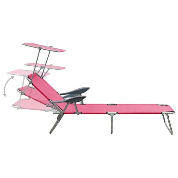 Sun Lounger With Canopy Steel Pink Image 4