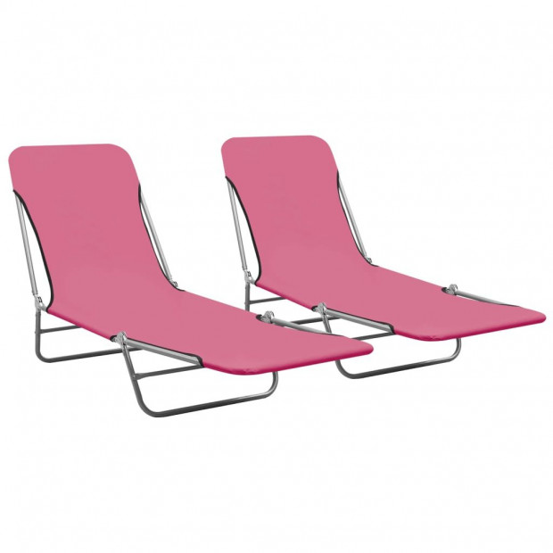 Folding Sun Loungers 2 Pcs Steel And Fabric Pink