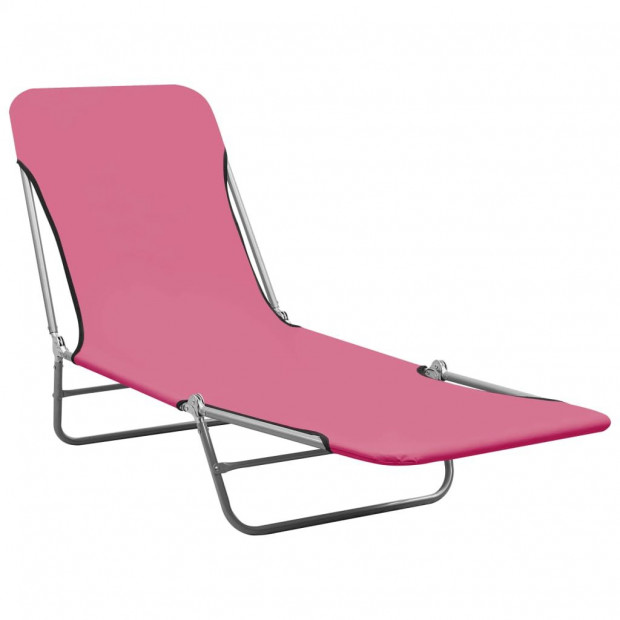 Folding Sun Loungers 2 Pcs Steel And Fabric Pink Image 2