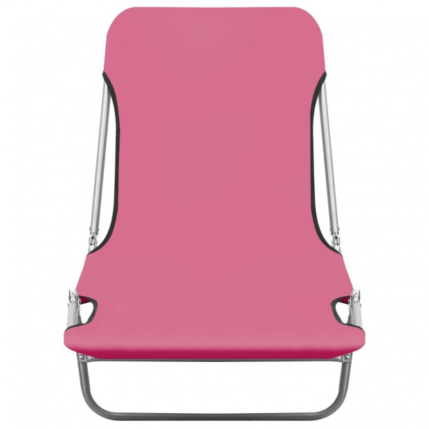 Folding Sun Loungers 2 Pcs Steel And Fabric Pink Image 3