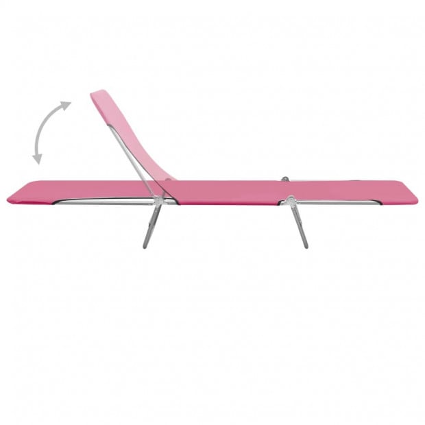 Folding Sun Loungers 2 Pcs Steel And Fabric Pink Image 5