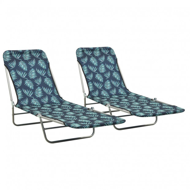 Folding Sun Loungers 2 Pcs Steel And Fabric Leaf Pattern