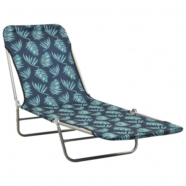 Folding Sun Loungers 2 Pcs Steel And Fabric Leaf Pattern Image 2