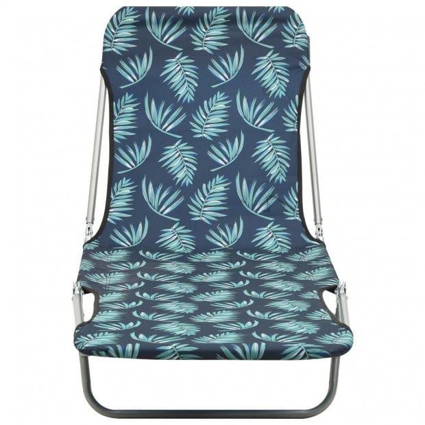 Folding Sun Loungers 2 Pcs Steel And Fabric Leaf Pattern Image 3