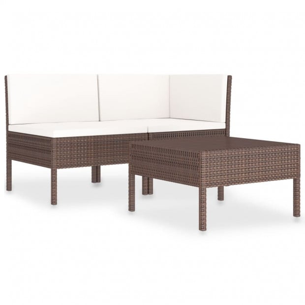 3 Piece Garden Lounge Set With Cushions Poly Rattan Brown Image 2