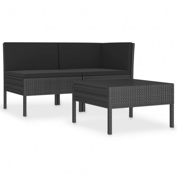 3 Piece Garden Lounge Set Black With Cushions Poly Rattan Black Image 2