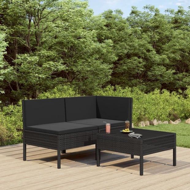 3 Piece Garden Lounge Set Black With Cushions Poly Rattan Black