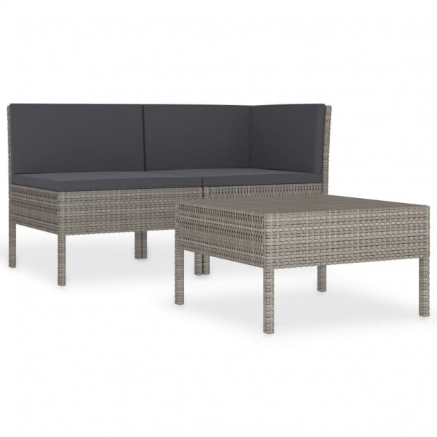 3 Piece Garden Lounge Set Black With Cushions Poly Rattan Anthracite Image 2