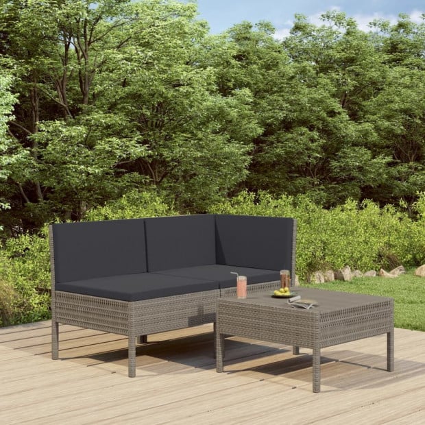 3 Piece Garden Lounge Set Black With Cushions Poly Rattan