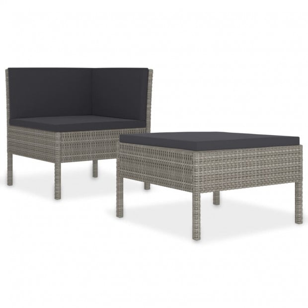 2 Piece Garden Lounge Set With Cushions Poly Rattan Grey Image 2