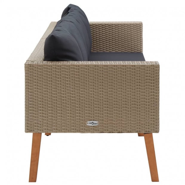 3-seater Garden Sofa With Cushions Poly Rattan Beige Image 3