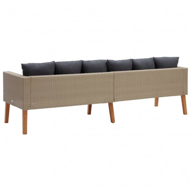 3-seater Garden Sofa With Cushions Poly Rattan Beige Image 4