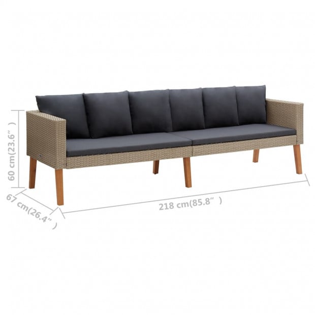3-seater Garden Sofa With Cushions Poly Rattan Beige Image 7