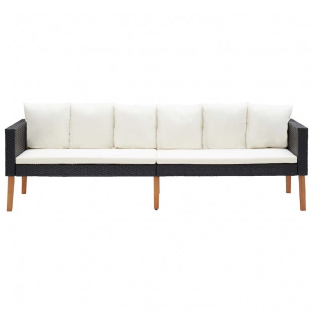 3-seater Garden Sofa With Cushions Poly Rattan Black Image 2