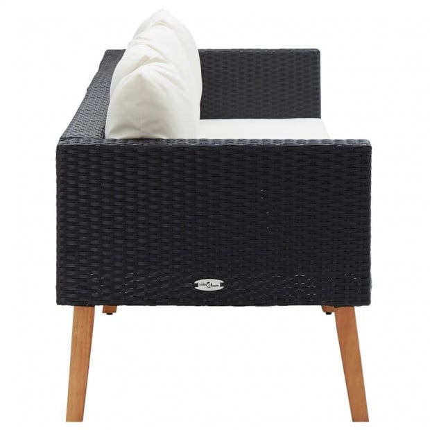3-seater Garden Sofa With Cushions Poly Rattan Black Image 3