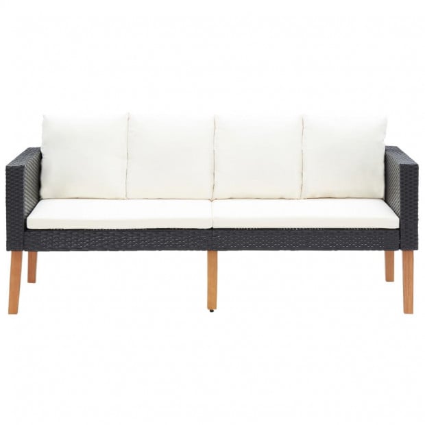 2-seater Garden Sofa With Cushions Poly Rattan Black Image 2