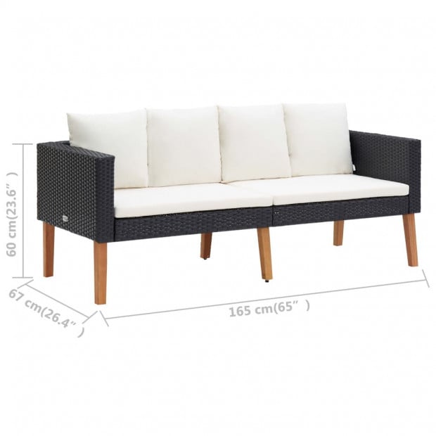 2-seater Garden Sofa With Cushions Poly Rattan Black Image 8