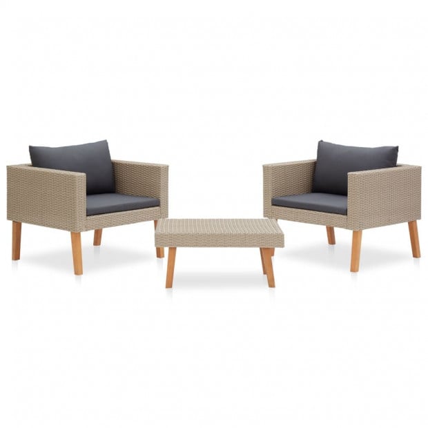 3 Piece Garden Lounge Set With Cushions Poly Rattan Beige