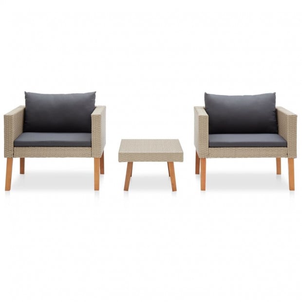 3 Piece Garden Lounge Set With Cushions Poly Rattan Beige Image 2