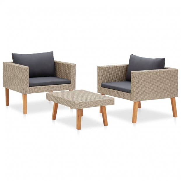 3 Piece Garden Lounge Set With Cushions Poly Rattan Beige Image 3