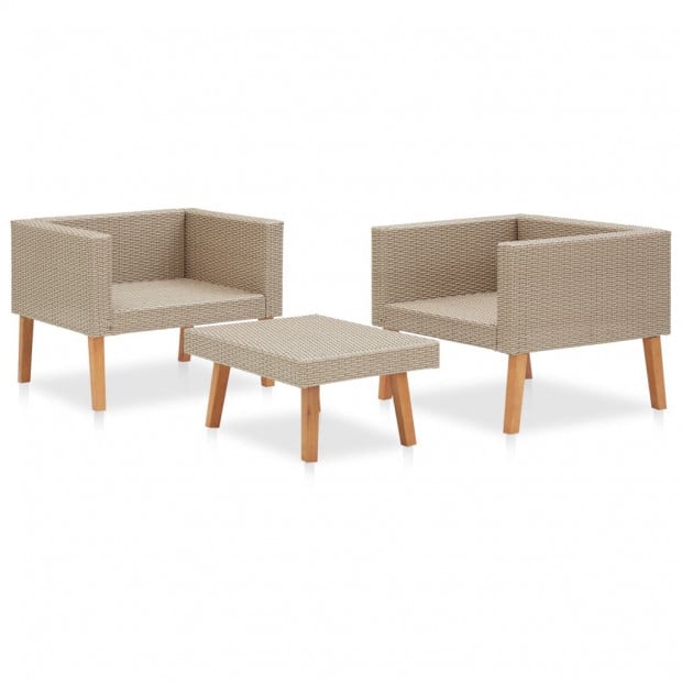3 Piece Garden Lounge Set With Cushions Poly Rattan Beige Image 4