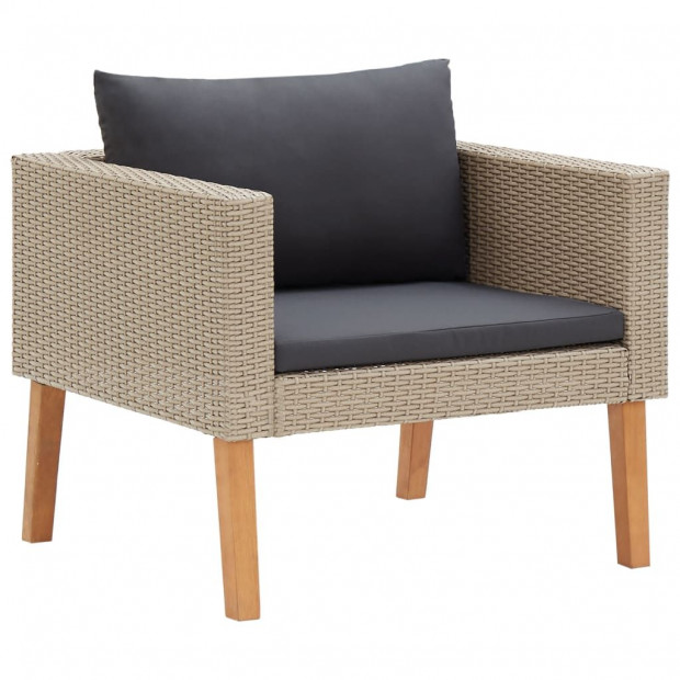3 Piece Garden Lounge Set With Cushions Poly Rattan Beige Image 5