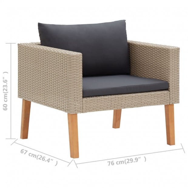 3 Piece Garden Lounge Set With Cushions Poly Rattan Beige Image 9