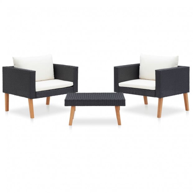 3 Piece Garden Lounge Set With Cushions Poly Rattan Black Image 2