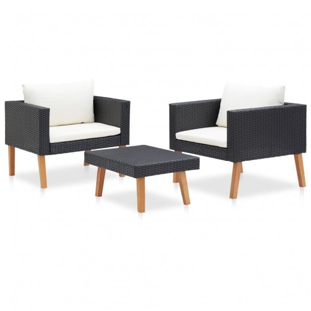 3 Piece Garden Lounge Set With Cushions Poly Rattan Black Image 3