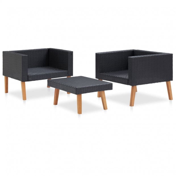 3 Piece Garden Lounge Set With Cushions Poly Rattan Black Image 4