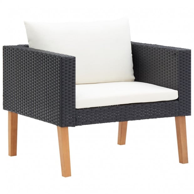 3 Piece Garden Lounge Set With Cushions Poly Rattan Black Image 5