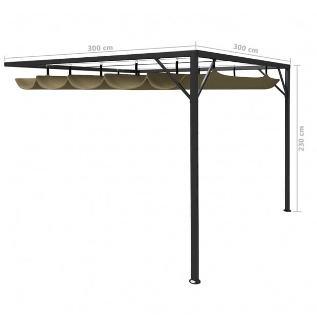 Garden Wall Gazebo With Retractable Roof 3x3 M Taupe Image 7