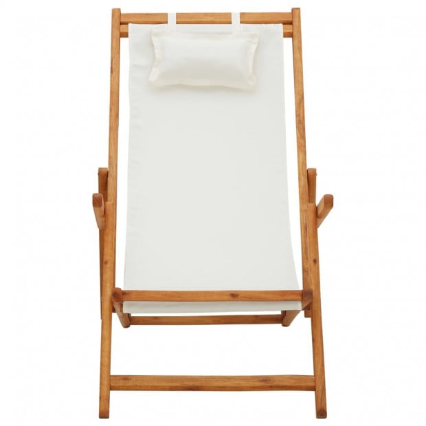 Folding Beach Chair Solid Eucalyptus Wood And Fabric Cream Image 2