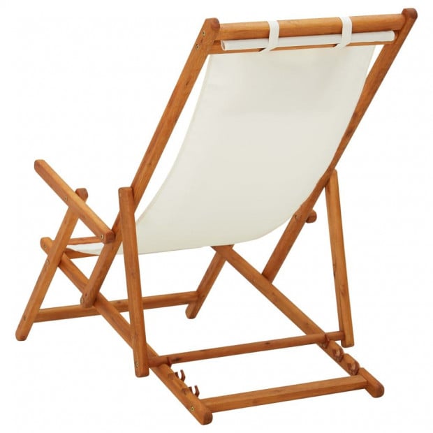 Folding Beach Chair Solid Eucalyptus Wood And Fabric Cream Image 4