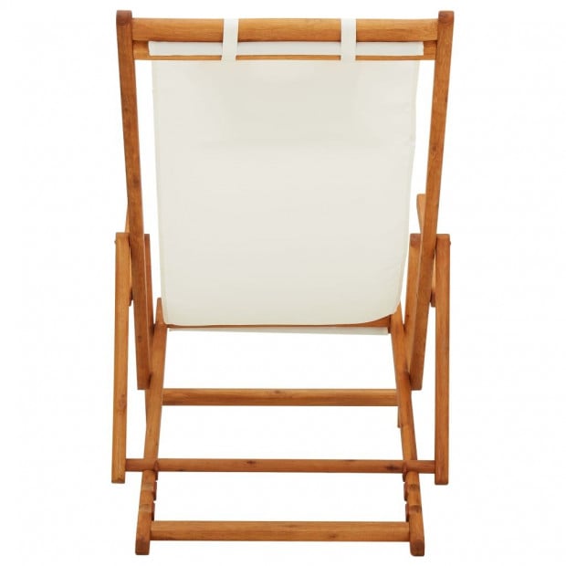 Folding Beach Chair Solid Eucalyptus Wood And Fabric Cream Image 5
