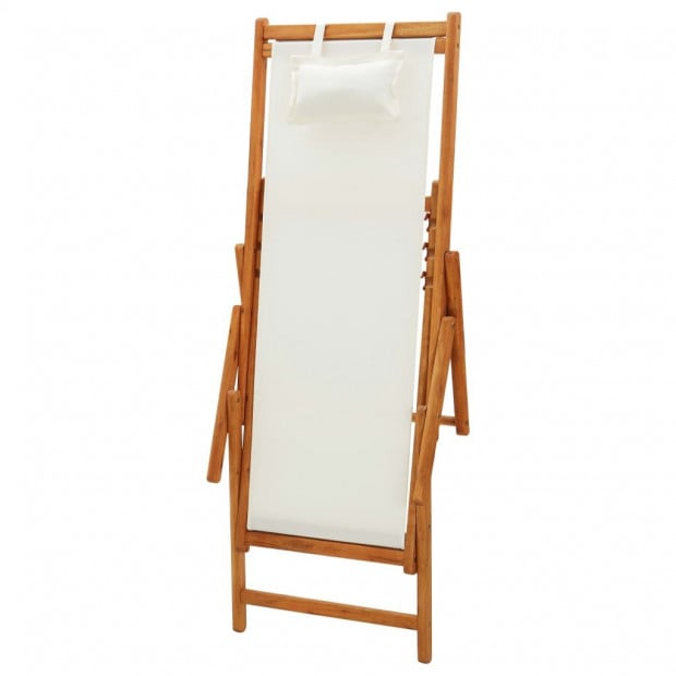 Folding Beach Chair Solid Eucalyptus Wood And Fabric Cream Image 6