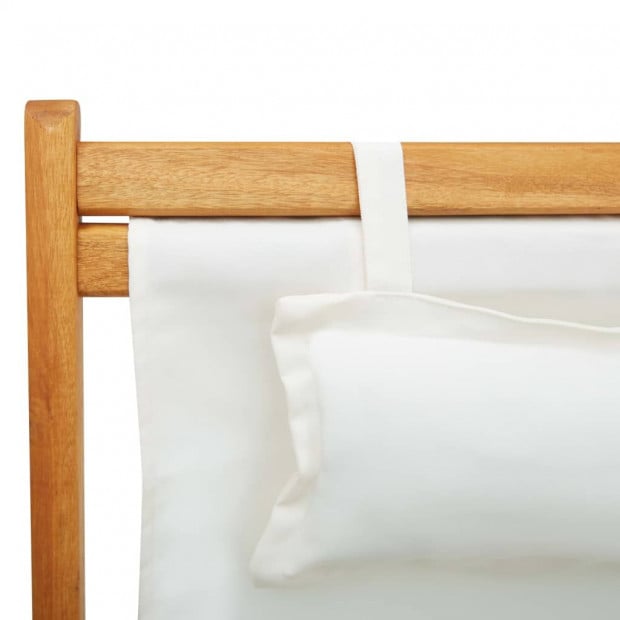 Folding Beach Chair Solid Eucalyptus Wood And Fabric Cream Image 7