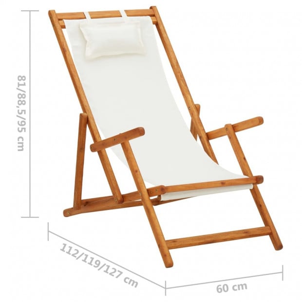 Folding Beach Chair Solid Eucalyptus Wood And Fabric Cream Image 9