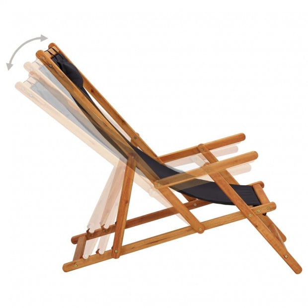 Folding Beach Chair Solid Eucalyptus Wood And Fabric Black Image 3
