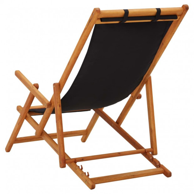 Folding Beach Chair Solid Eucalyptus Wood And Fabric Black Image 4