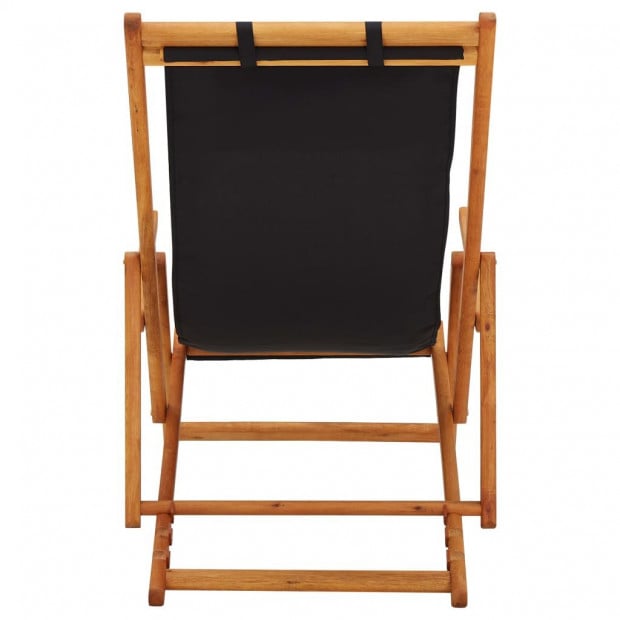 Folding Beach Chair Solid Eucalyptus Wood And Fabric Black Image 5