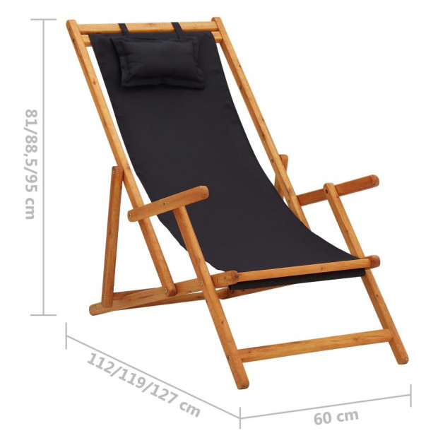 Folding Beach Chair Solid Eucalyptus Wood And Fabric Black Image 9