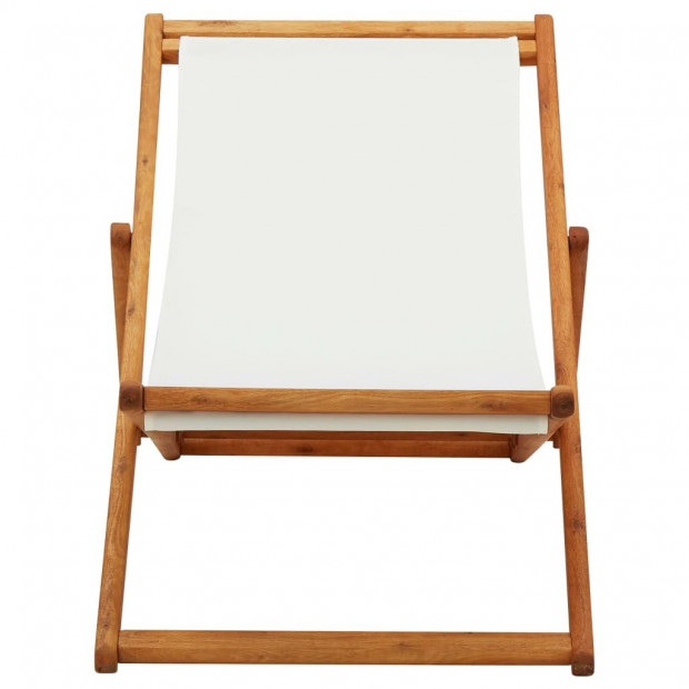 Folding Beach Chair Eucalyptus Wood And Fabric Cream White Image 2