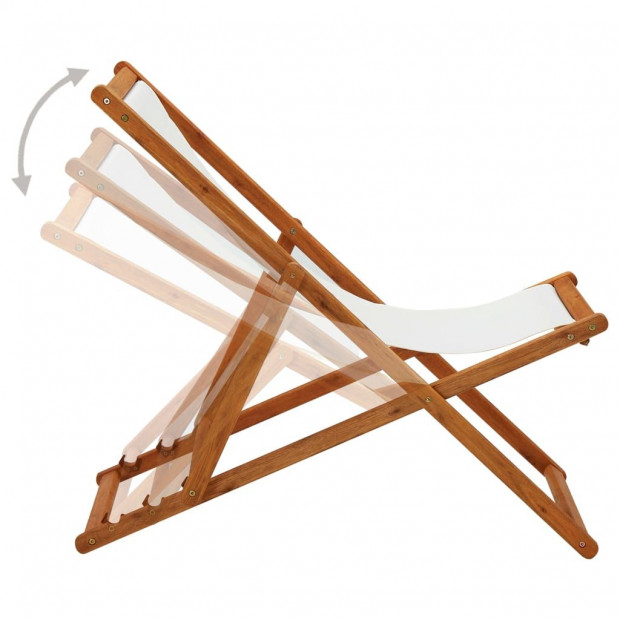 Folding Beach Chair Eucalyptus Wood And Fabric Cream White Image 3