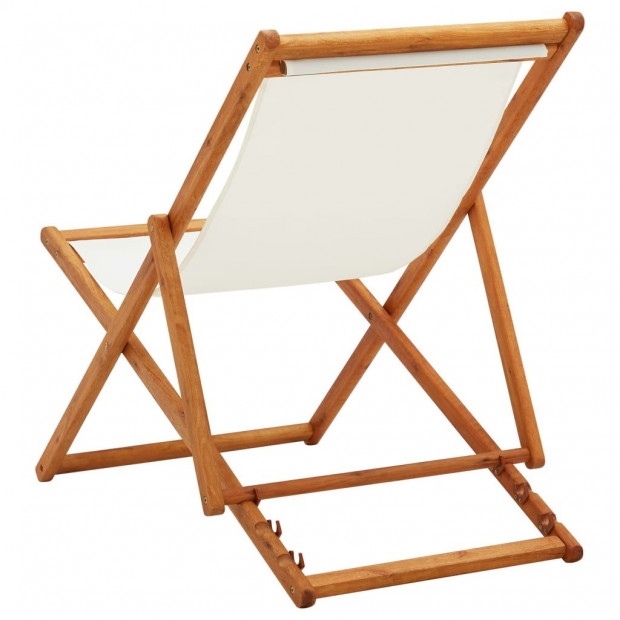 Folding Beach Chair Eucalyptus Wood And Fabric Cream White Image 4