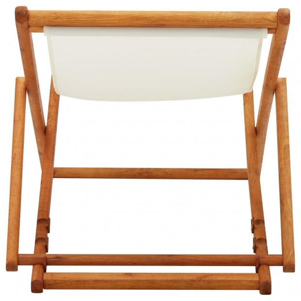 Folding Beach Chair Eucalyptus Wood And Fabric Cream White Image 5