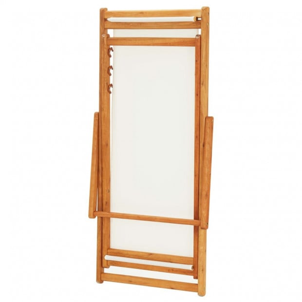 Folding Beach Chair Eucalyptus Wood And Fabric Cream White Image 6