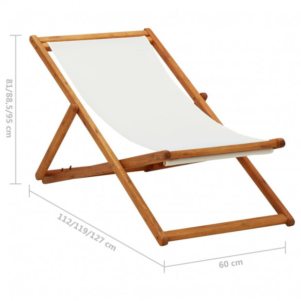 Folding Beach Chair Eucalyptus Wood And Fabric Cream White Image 9