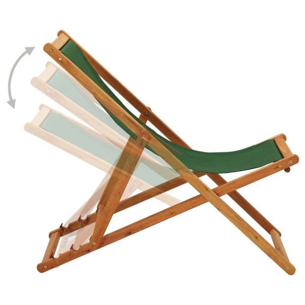 Folding Beach Chair Eucalyptus Wood And Fabric Green Image 3